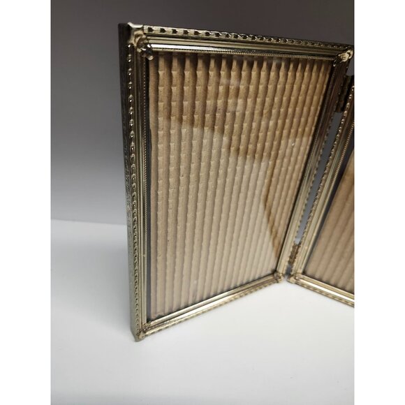 Ornate Brass Free Standing Double Picture Frame Vintage - Picture 3 of 10
